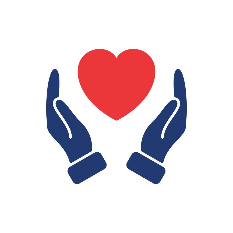 händer som håller kärlekshjärta. vård, spara, välgörenhet, volontärarbete och donationskoncept. symbol för godhet, kärlek, hopp och barmhärtighet. symbol för kärlek och välgörenhet. vektor illustration.