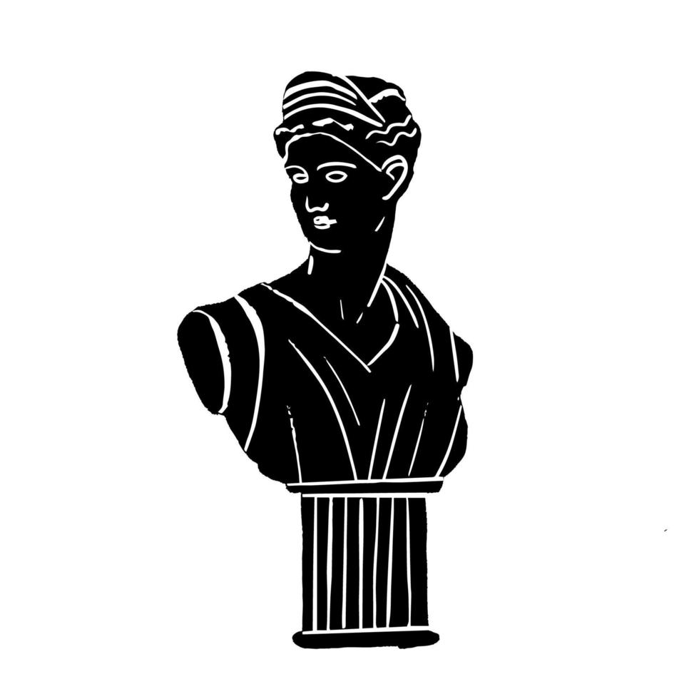 gammal grekisk skulptur. mytologi artemis staty hand ritade, gammal gudinna sätta dit. gammal roman mytologisk person. marmor sätta dit. vektor illustration. vektor konst för design av affischer, kläder, logotyp.