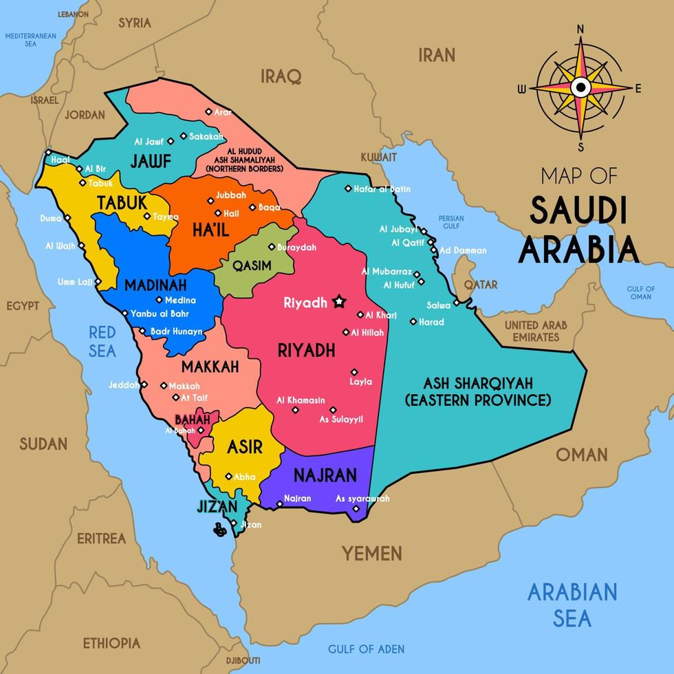 bunt Karte von Saudi Arabien vektor