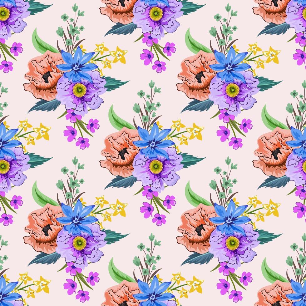 sömlösa mönster med färgglada botaniska blommönster illustration. vektor