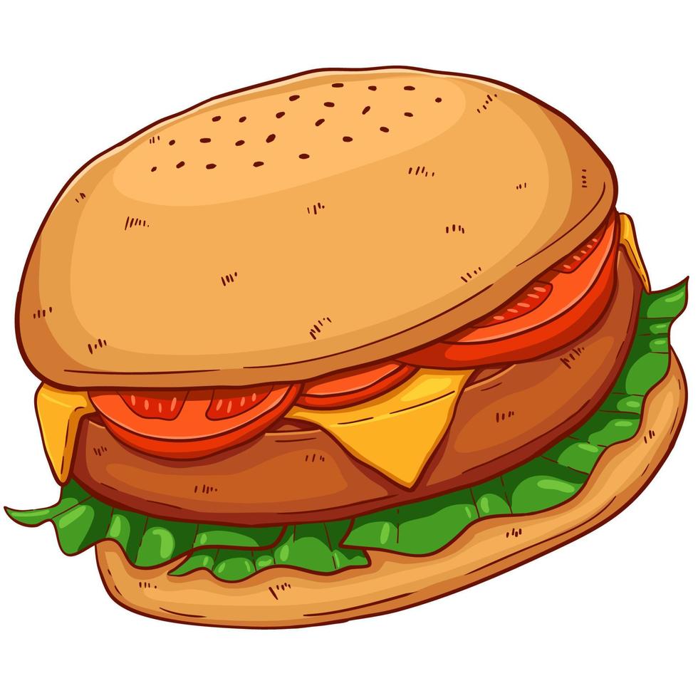 burger hand dragen tecknad serie illustration vektor