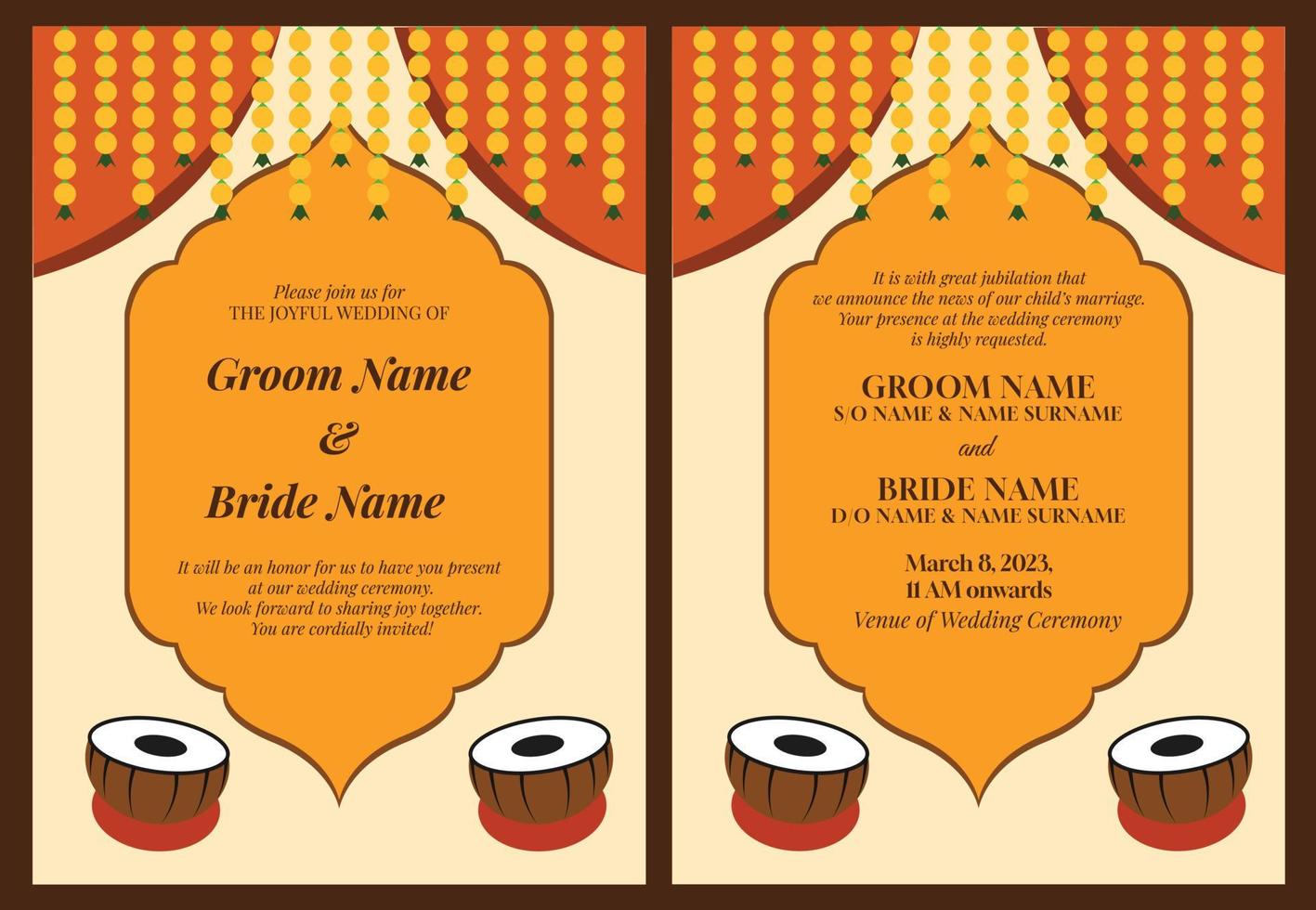 indisch Hochzeit Einladung Karte im traditionell minimal Design vektor