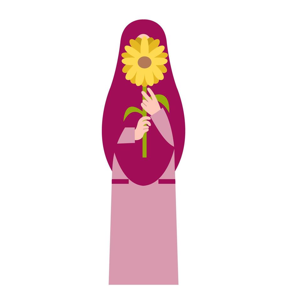 muslim kvinna innehav blomma illustration vektor