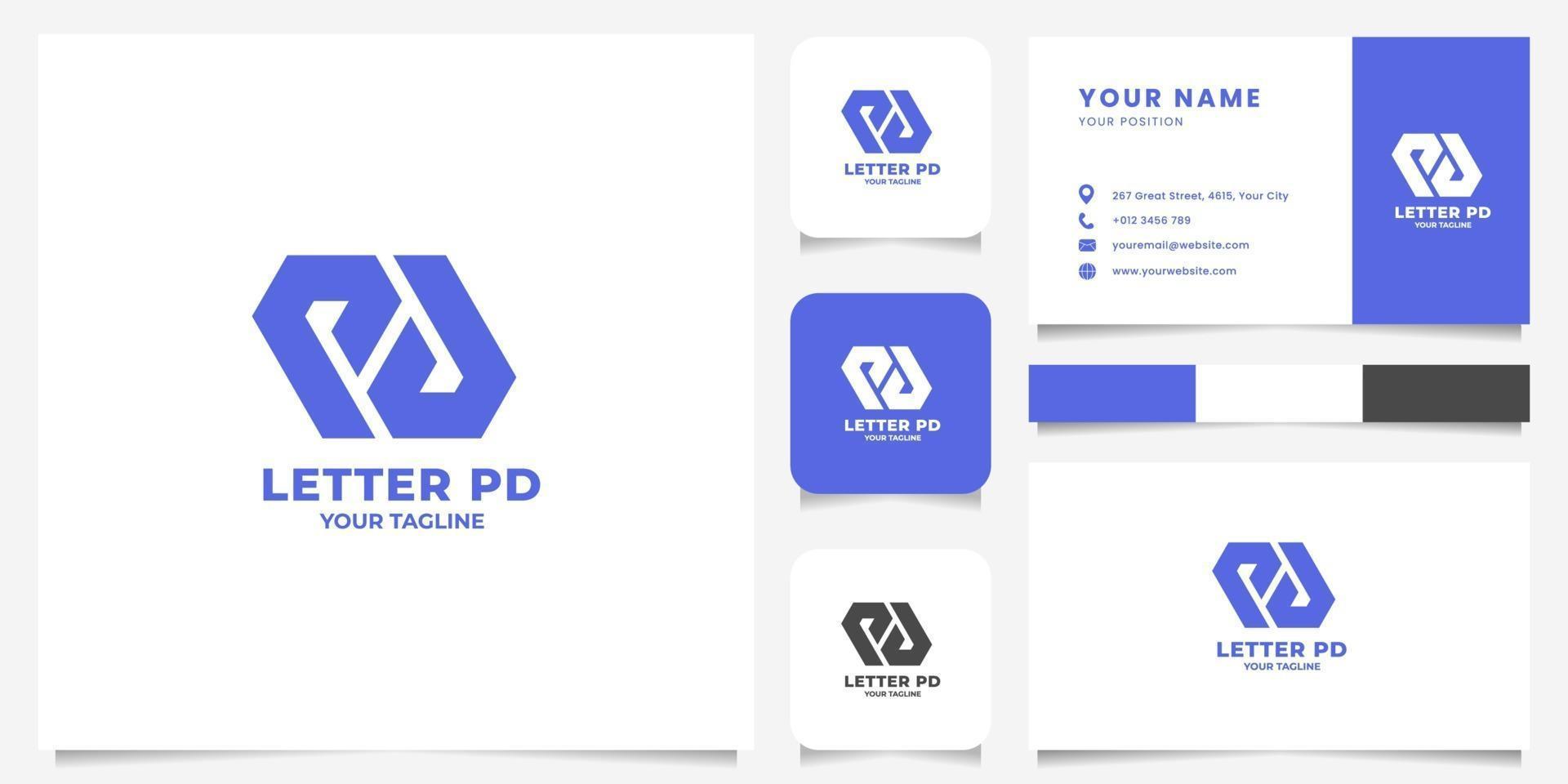 enkel och minimalistisk geometrisk bokstav pd-logotyp med visitkortsmall vektor