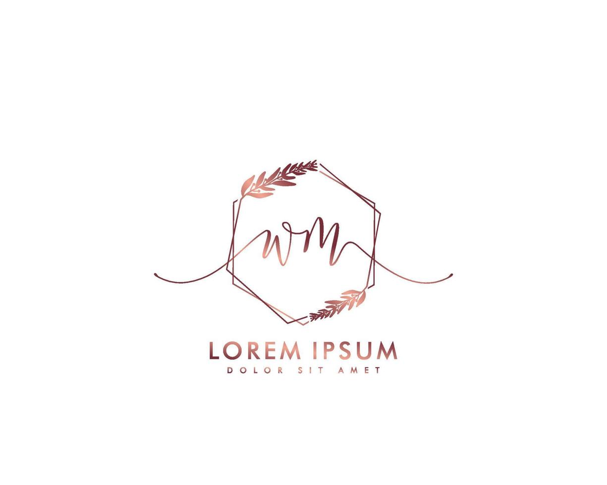 första brev wm feminin logotyp skönhet monogram och elegant logotyp design, handstil logotyp av första signatur, bröllop, mode, blommig och botanisk med kreativ mall vektor