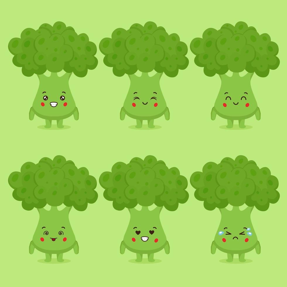 söt broccoli med olika uttrycksuppsättning vektor