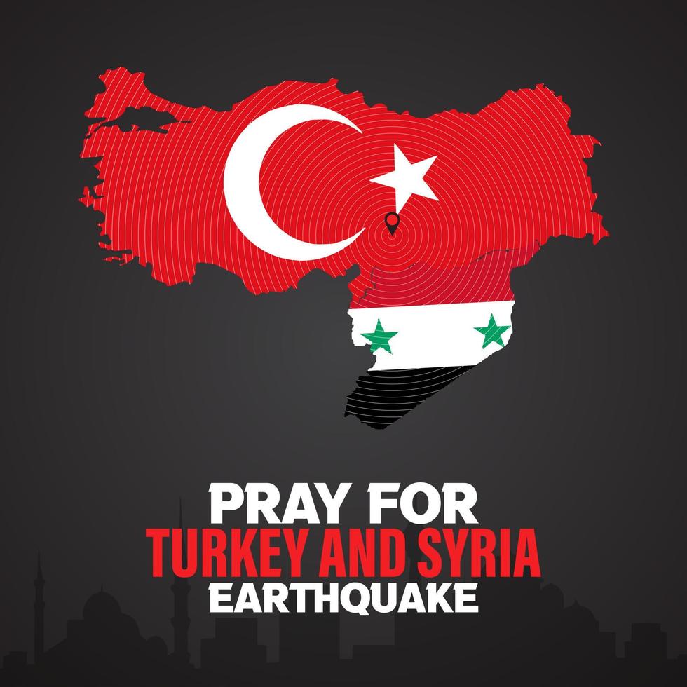 beten zum Truthahn und Syrien Erdbeben auf schwarz Hintergrund vektor