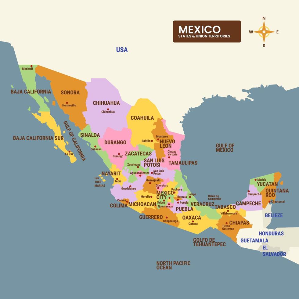 Land Karta av mexico vektor