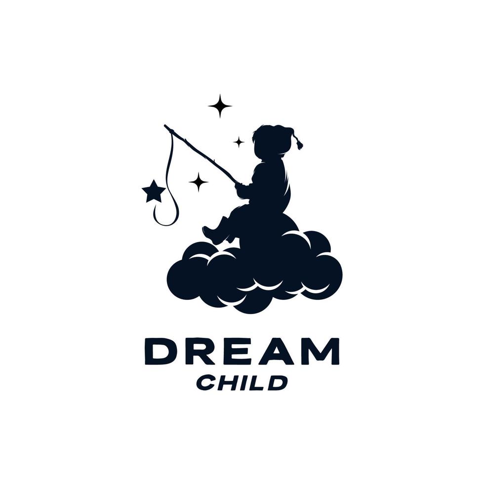 ein Kind ist Angeln Sterne Logo Design vektor
