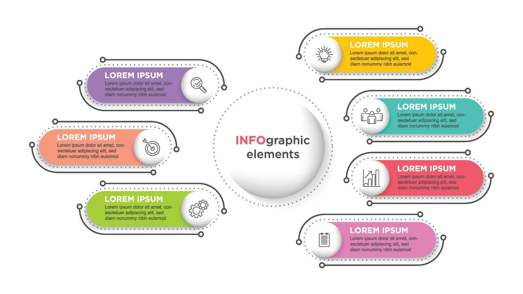 företag infographic mall med 7 alternativ. för innehåll, diagram, flödesschema, steg, delar, tidslinje infografik, arbetsflöde, Diagram. vektor