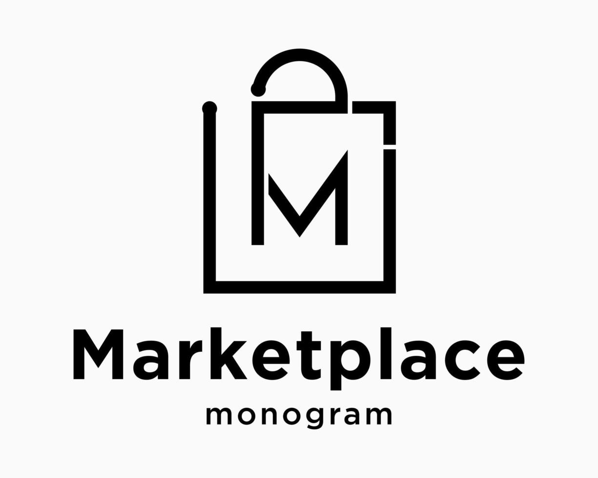 Brief m Monogramm Typografie Geschäft Tasche Schnitt aus elegant Symbol Marktplatz online Marke Design Vektor