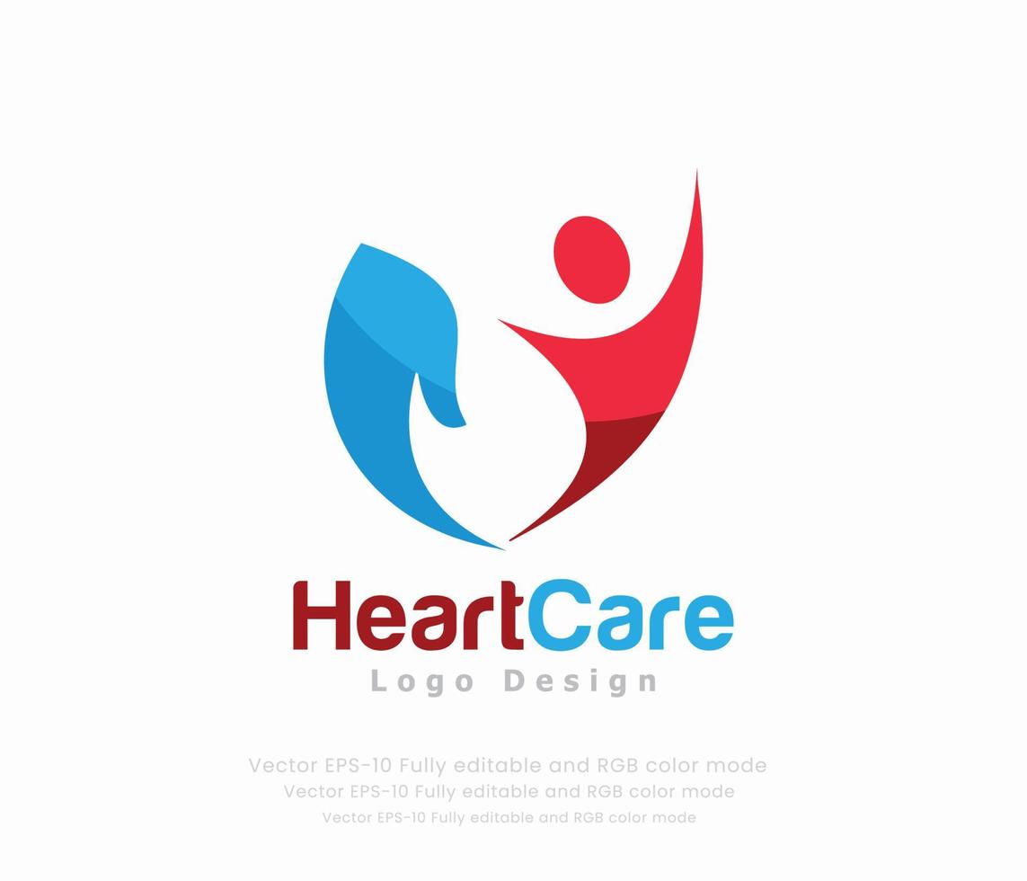 hjärta vård logotyp design med en röd och blå hjärta form vektor