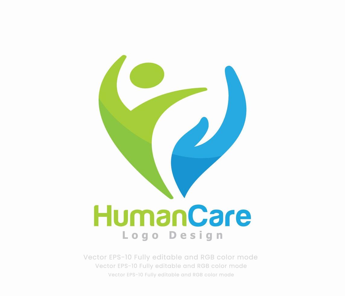 mänsklig vård logotyp design med en hjärta och en par innehav händer vektor