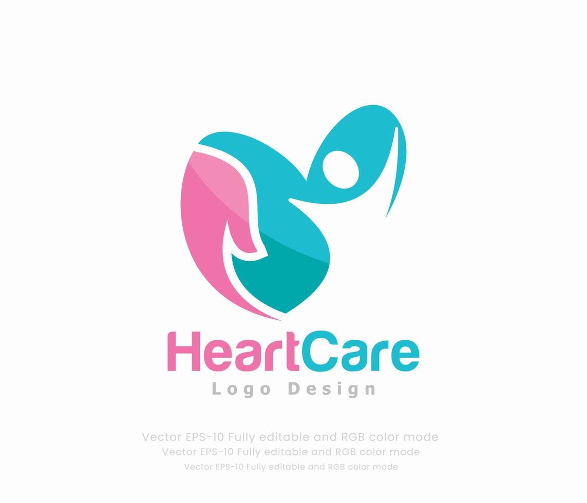 hjärta vård logotyp design witheart vård logotyp design med en hjärta och handsh en hjärta och händer vektor