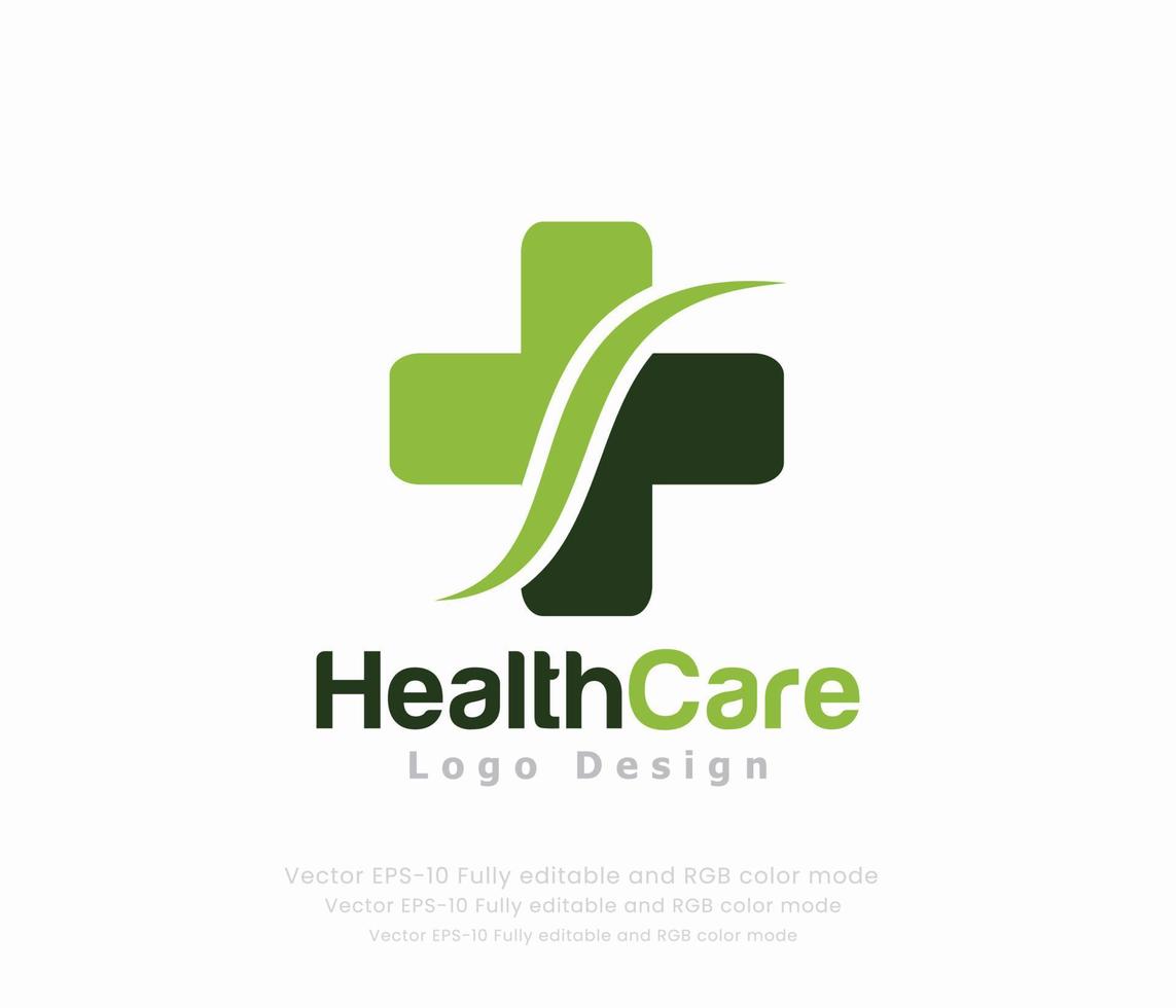 hälsa vård logotyp en grön korsa med en korsa på den vektor