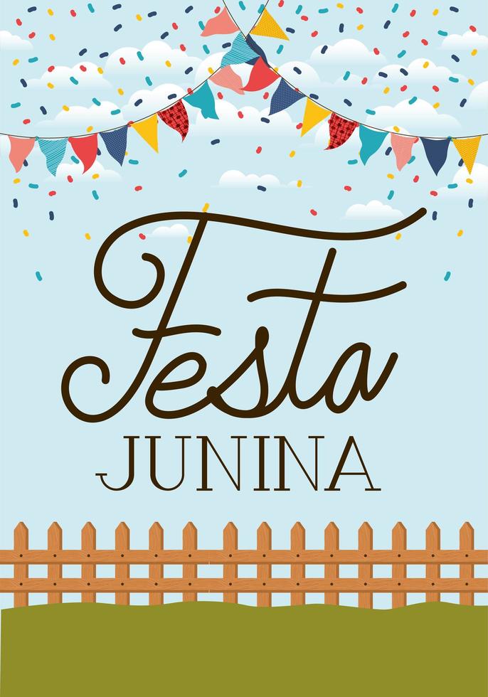 festa junina med staket och kransar vektor