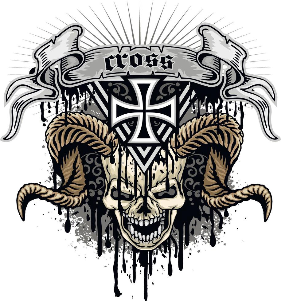 gotisches Zeichen mit Totenkopf und Kreuz, Grunge Vintage Design T-Shirts vektor