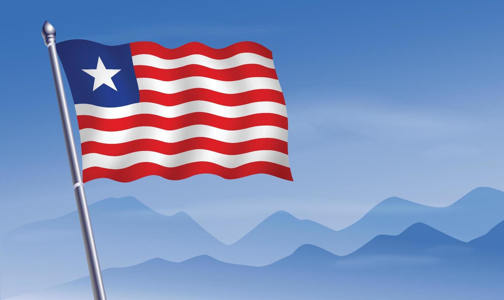 Liberia flagga med bakgrund av bergen och himmel vektor