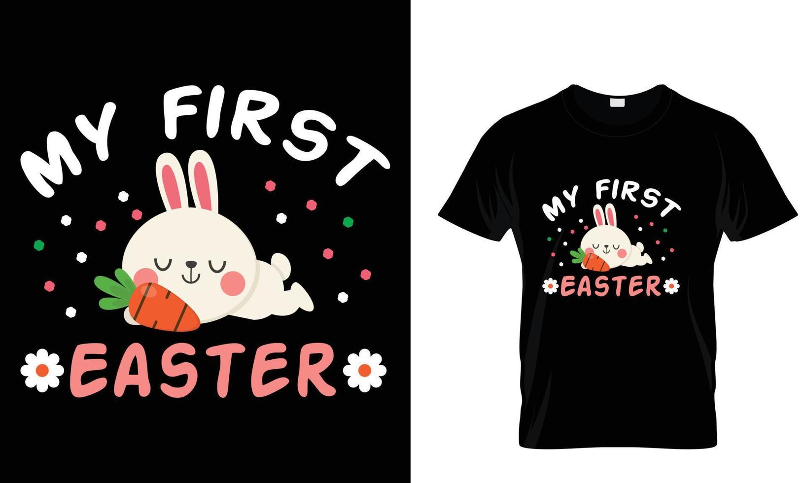 min först påsk citat t skjorta design med söt kanin, kläder, typografi, vektor