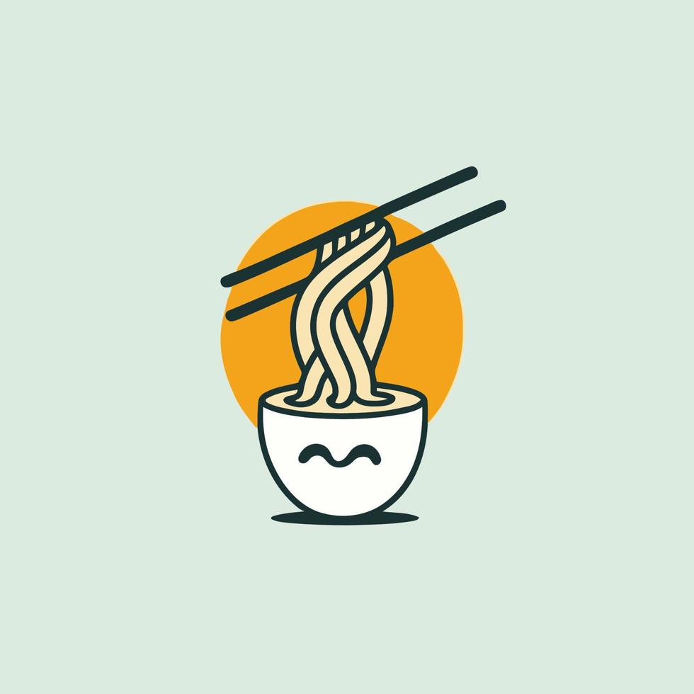 spaghetti i skål med ätpinnar ikon. vektor illustration.