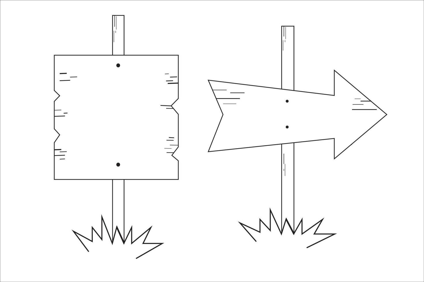 hölzern Straße Zeichen Gekritzel Satz. hölzern Richtung Zeichen und Pfeile im skizzieren Stil. Hand gezeichnet Illustration isoliert auf Weiß Hintergrund. vektor