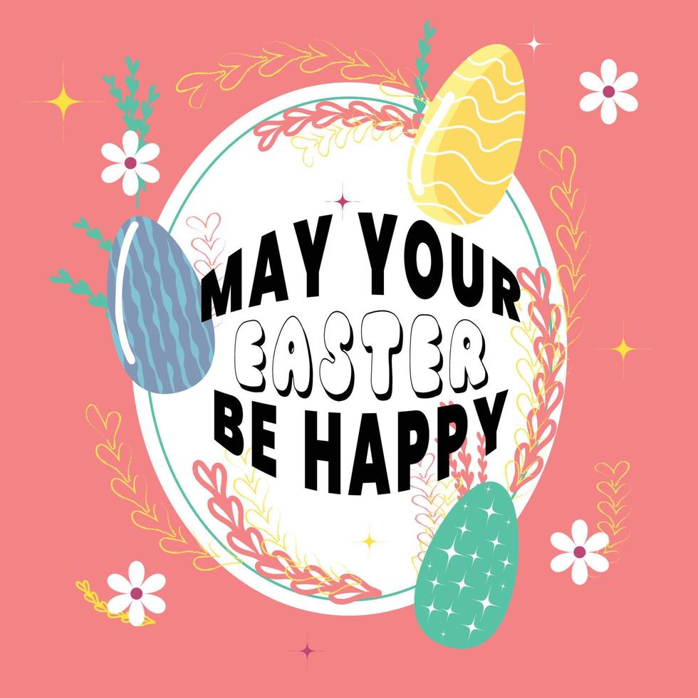 glücklich Ostern Banner. modisch Ostern Design mit Typografie, Hand gemalt Schlaganfälle und Punkte, Eier, vektor