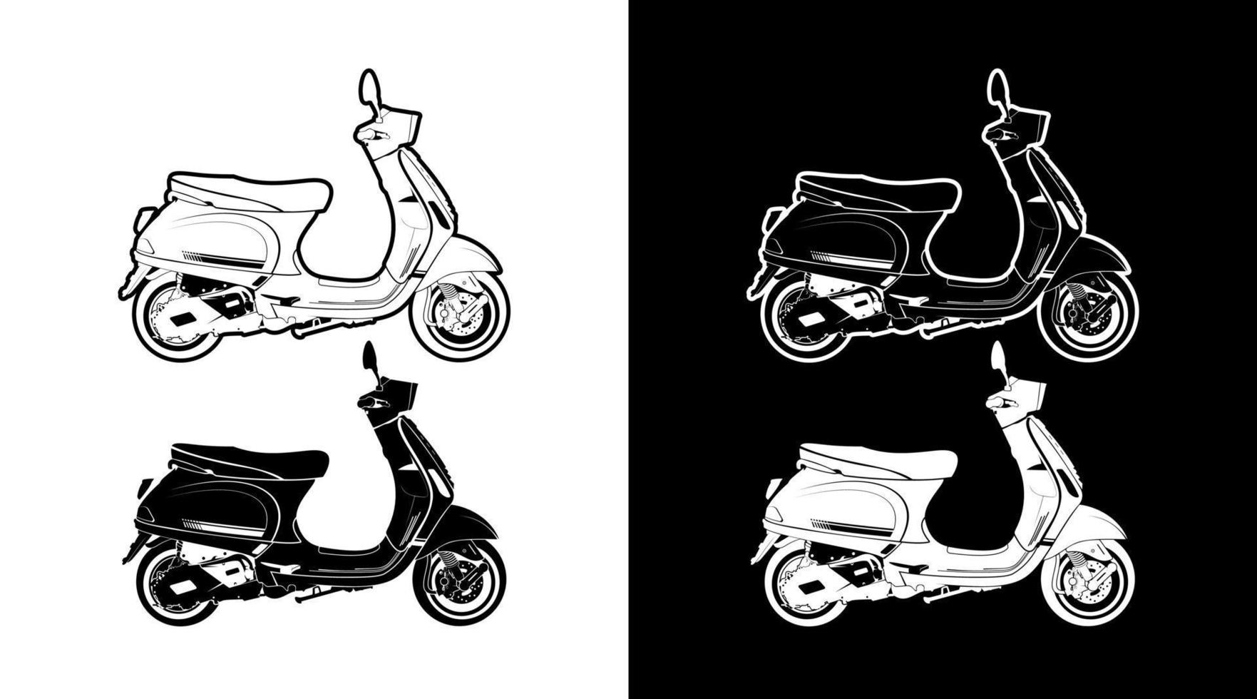 skoter moped motorcykel främre se detaljerad vektor illustration översikt ikon design mall