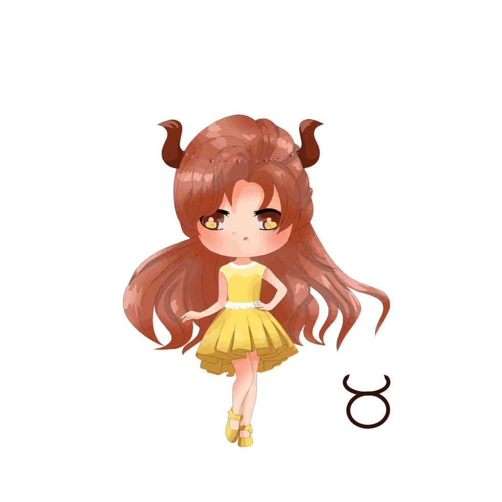 taurus chibi karaktär zodiaken tecken vektor