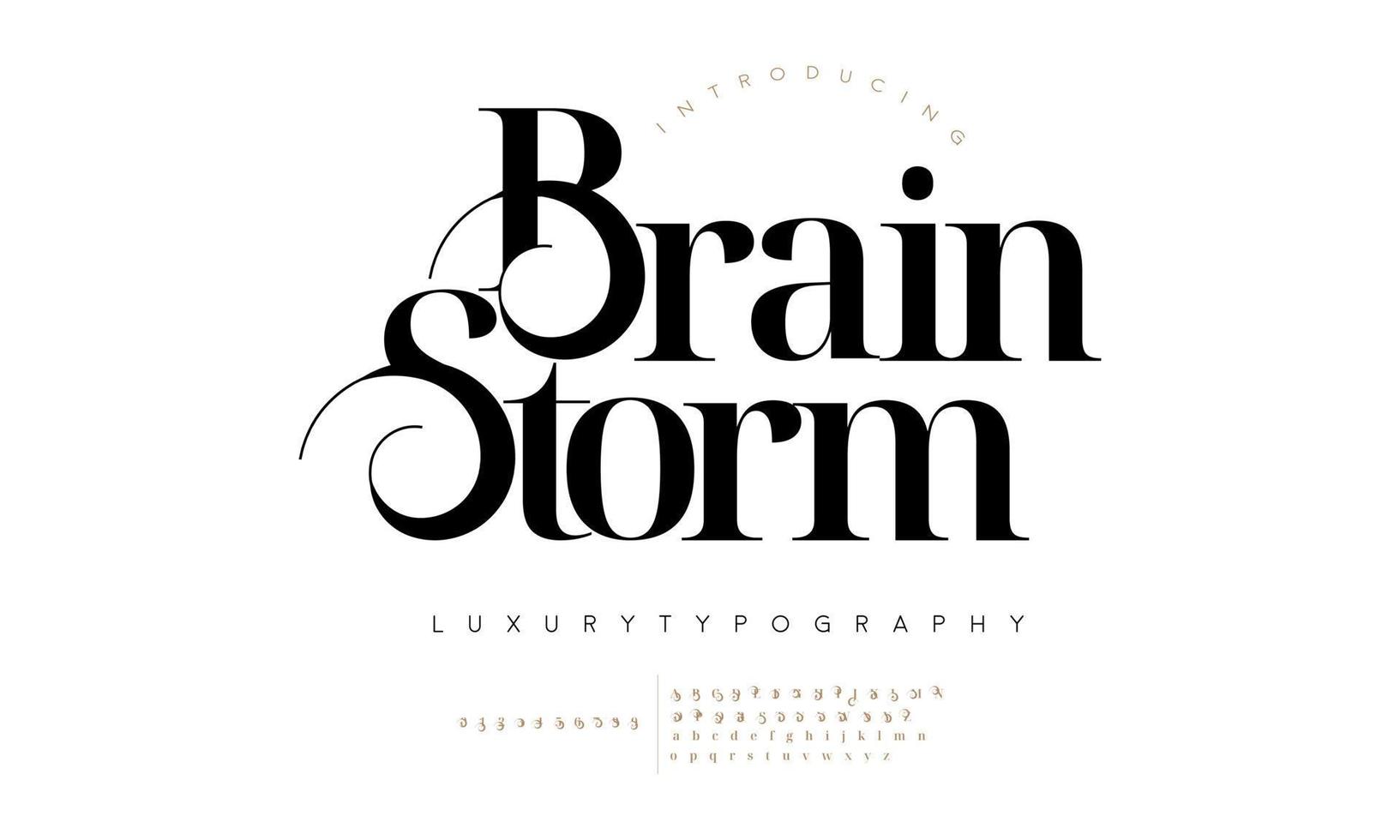 Brainstrom Mode Schriftart Alphabet. minimal modern städtisch Schriftarten zum Logo, Marke usw. Typografie Schrift Großbuchstaben Kleinbuchstaben und Nummer. Vektor Illustration