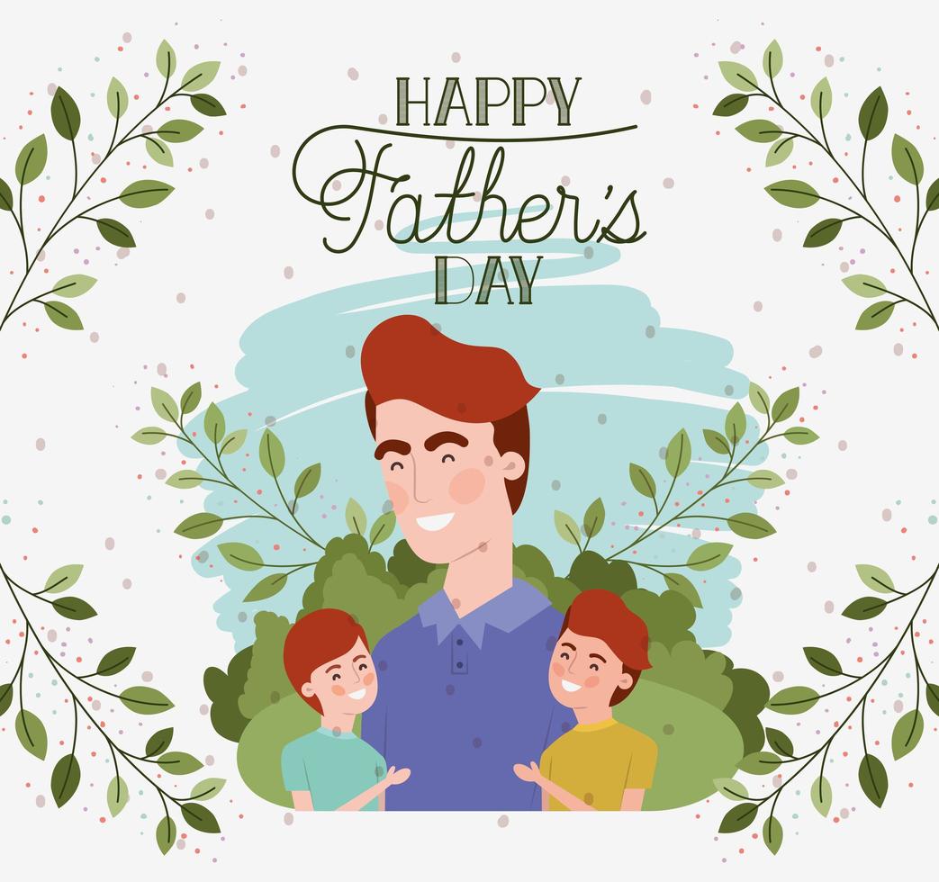 glückliche Vatertagskarte mit Papa und Sohncharakteren vektor