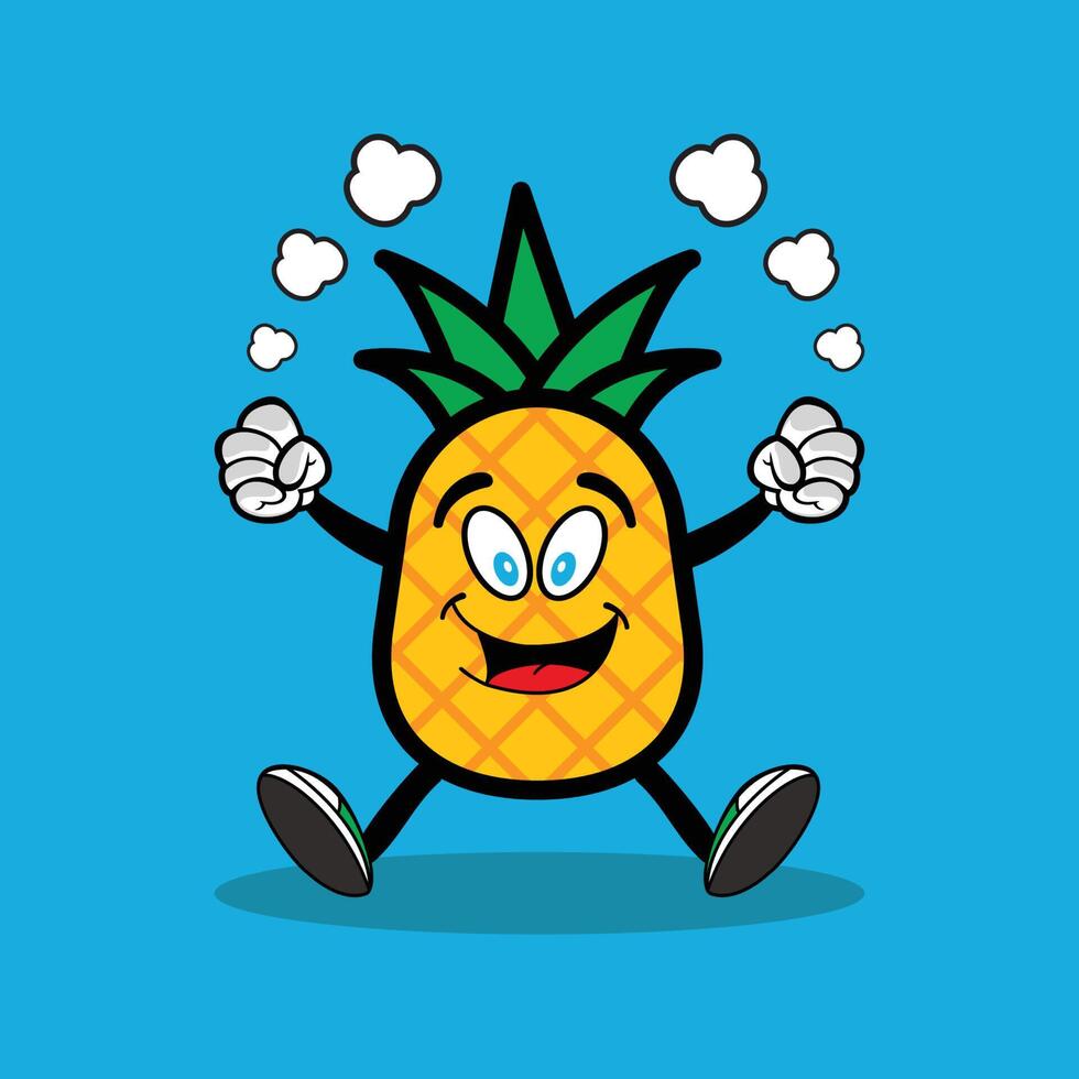 Ananas von Karikatur Charakter mit Lächeln Gesicht Vektor Illustration