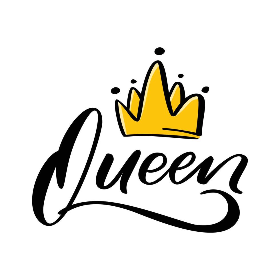 Königin Krone Logo Design mit Bürste Beschriftung Stil vektor