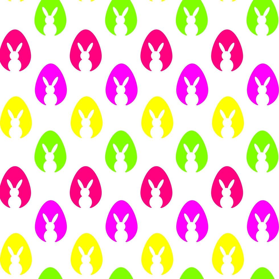 vit kanin silhuetter och neon färgad ägg mönster. vektor platt illustration. Semester baner, flygblad eller hälsning kupong, broschyr design mall layout. vektor illustration