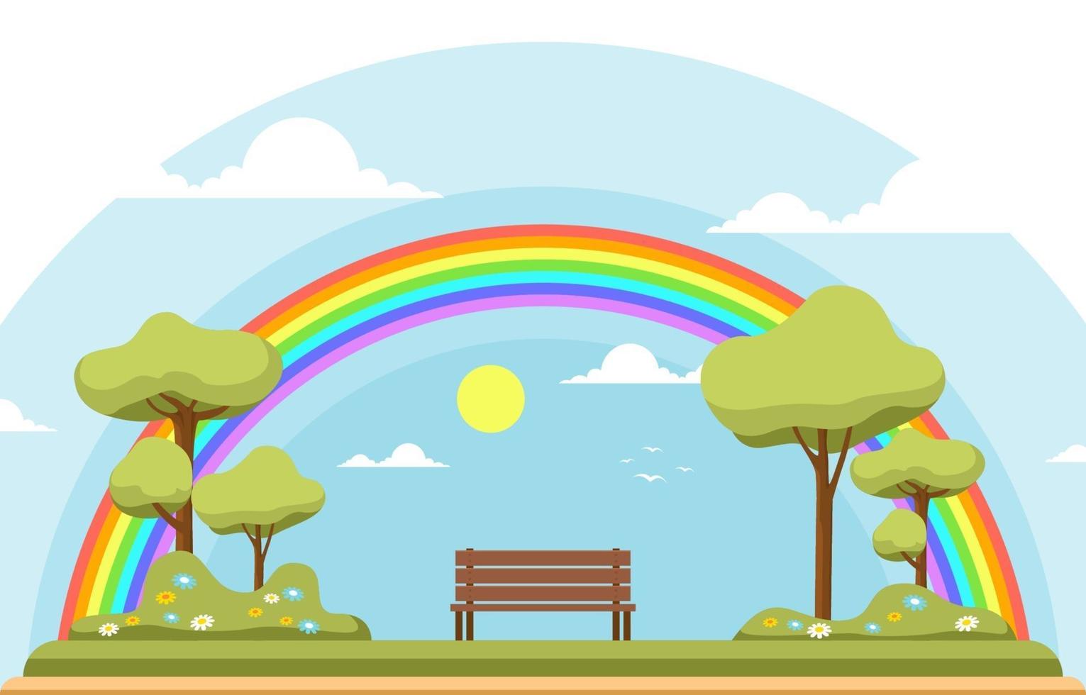 schöne Regenbogen in Park Sommer Naturlandschaft Illustration vektor