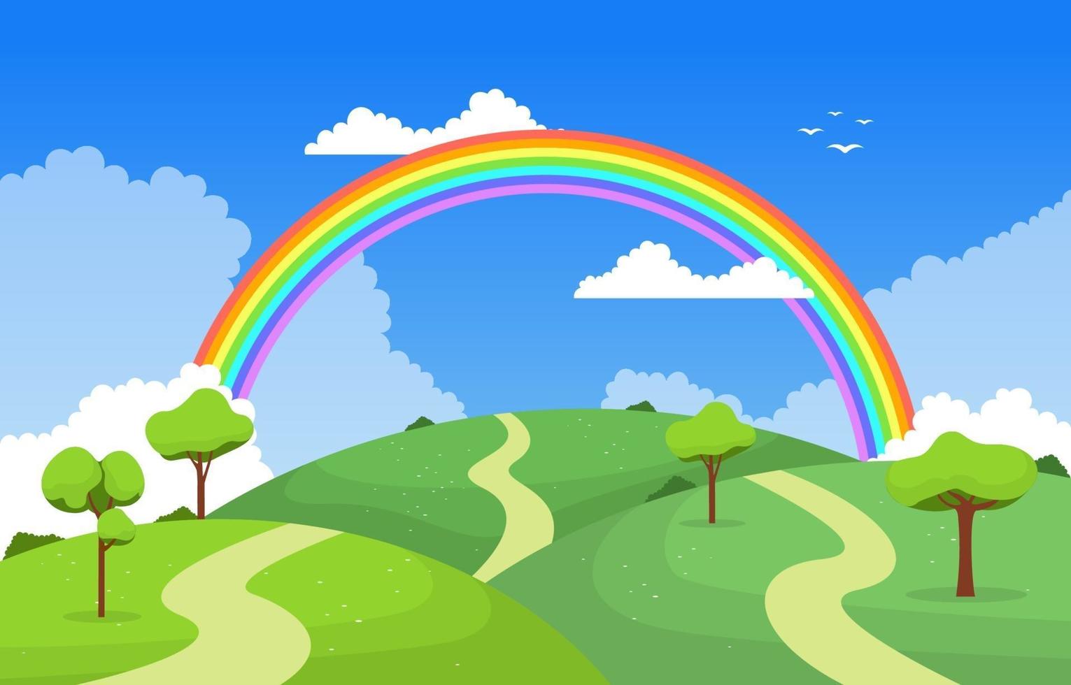 kurvenreiche Straße Regenbogen Naturlandschaft Landschaft Illustration vektor