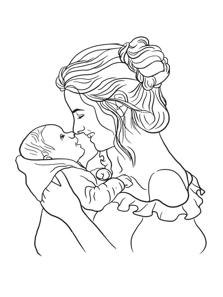 Hand gezeichnet Mama und Neugeborene Baby vektor