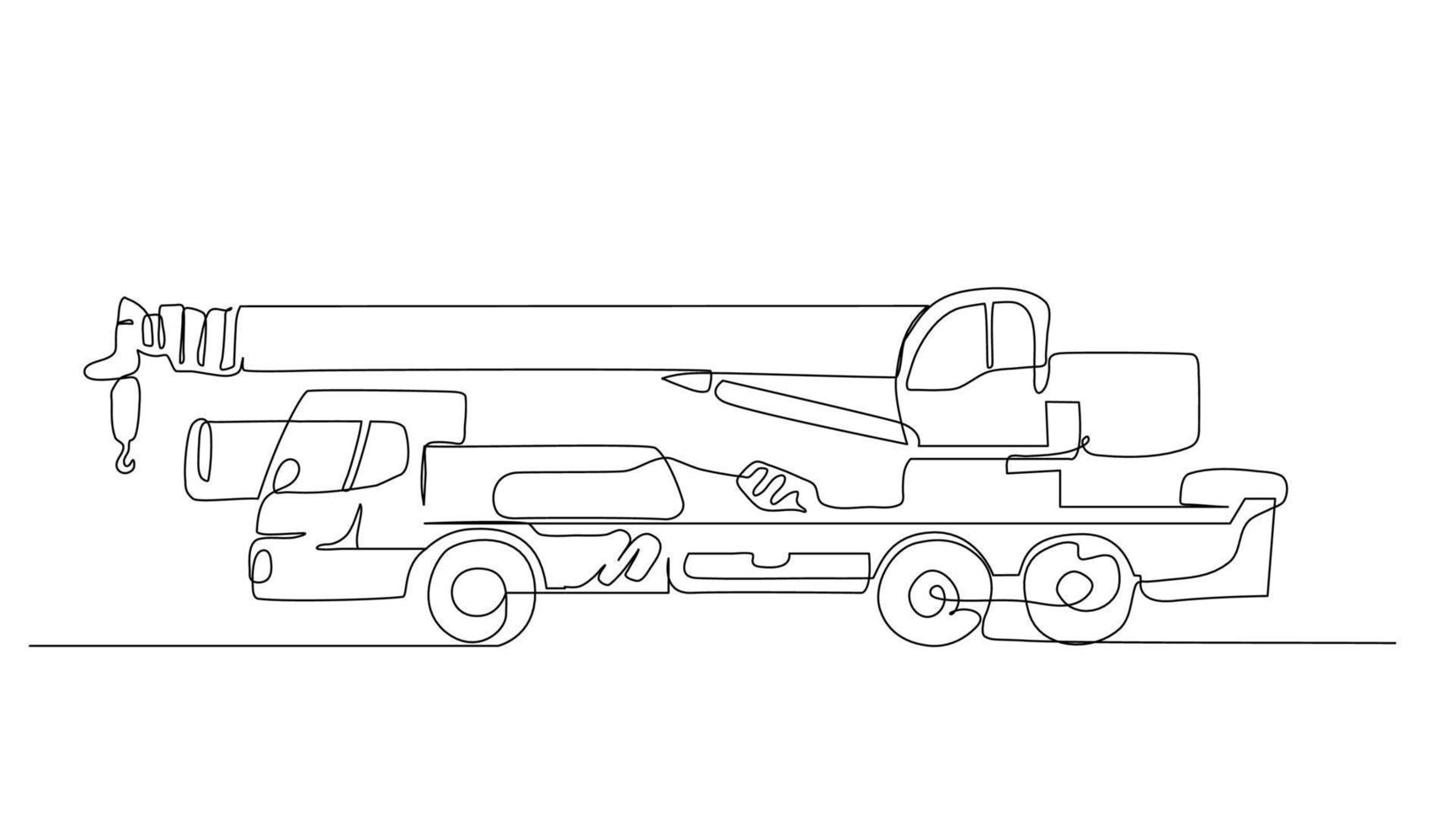 kontinuierlich Linie Kunst oder einer Linie Zeichnung von Kran LKW zum Vektor Illustration, Geschäft Transport. schwer Ausrüstung Fahrzeug Konstruktion Konzept. Grafik Design modern kontinuierlich Linie Zeichnung