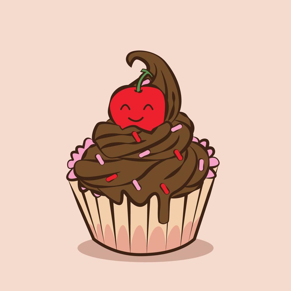 Cupcake mit Kirsche Vektor Illustration. Cupcake Clip Kunst
