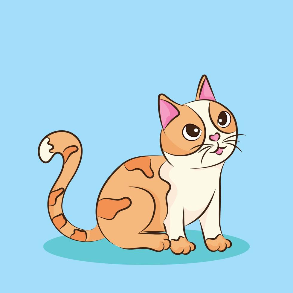 Katze Charakter. ein süß Orange Kätzchen auf Himmel Blau Hintergrund vektor