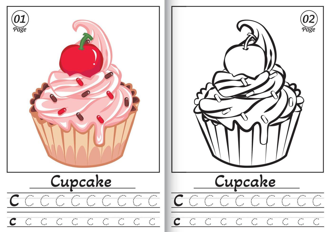 Cupcake Alphabet ABC Färbung Seite c. süß Karikatur Cupcake mit Kirsche Färbung Seite vektor