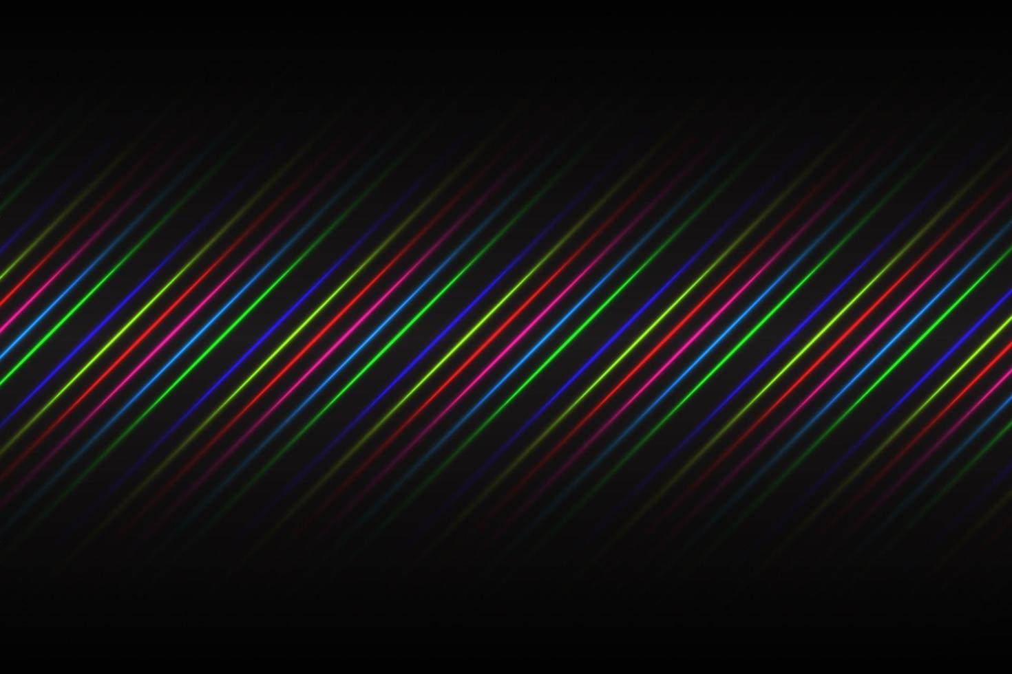 schwarzer abstrakter Hintergrund mit blauen, roten, rosa, grünen und gelben Neonlinien. einfache moderne Vektorillustration vektor