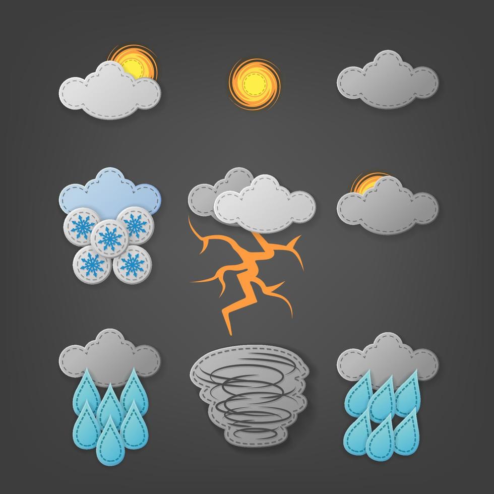 Wetter Symbol genäht Satz, Vektor Illustration