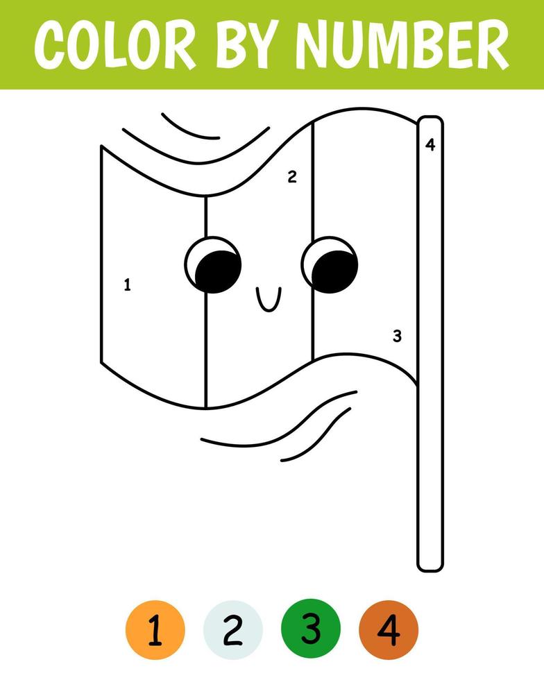 Farbe durch Nummer Spiel zum Kinder. süß irisch Flagge. st. Patrick's Tag Färbung Buch. druckbar Arbeitsblatt mit Lösung zum Schule und Vorschule. Lernen Zahlen Aktivität. Vektor Karikatur Illustration.