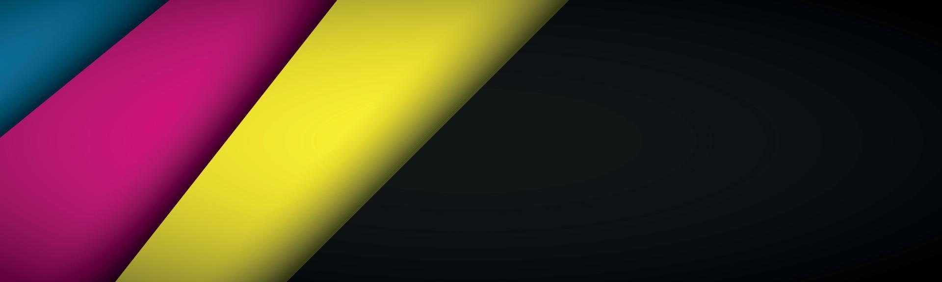 schwarzer moderner Materialkopf mit überlappenden Schichten mit cmyk-Farben. Banner für Ihr Unternehmen. Vektor abstrakte Breitbild