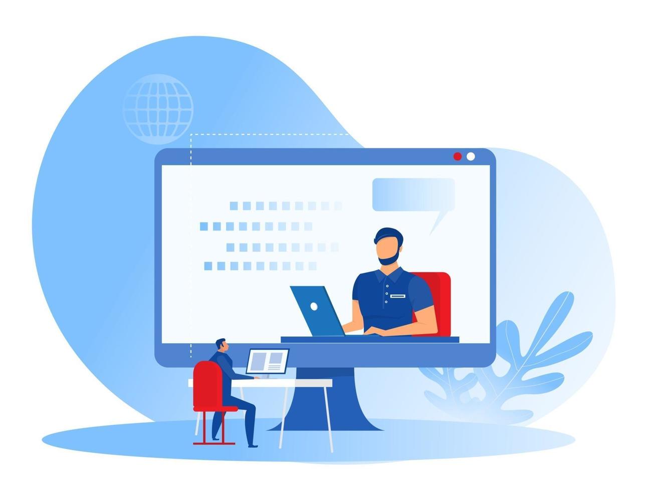 affärscoaching, utbildning av anställdas team, lärande av video på stor datorskärm. online webinar coaching koncept vektor illustratör.