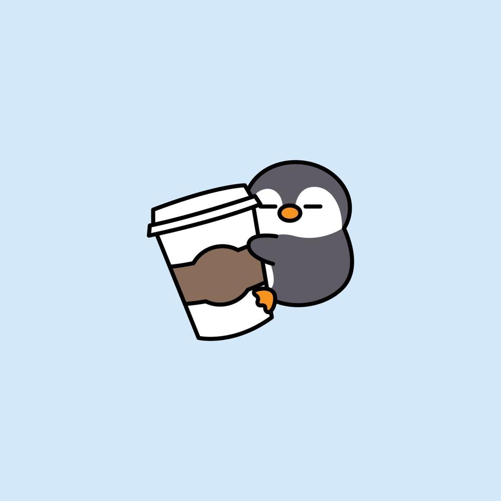 niedlicher Pinguin liebt Kaffeekarikatur, Vektorillustration vektor