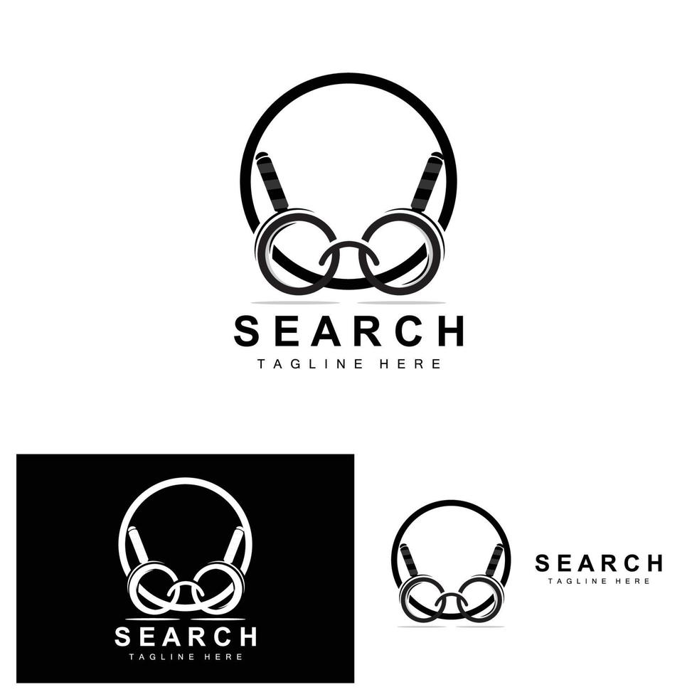 Sök logotyp design, detektiv- illustration, Hem Sök, glas lins, företag varumärke vektor