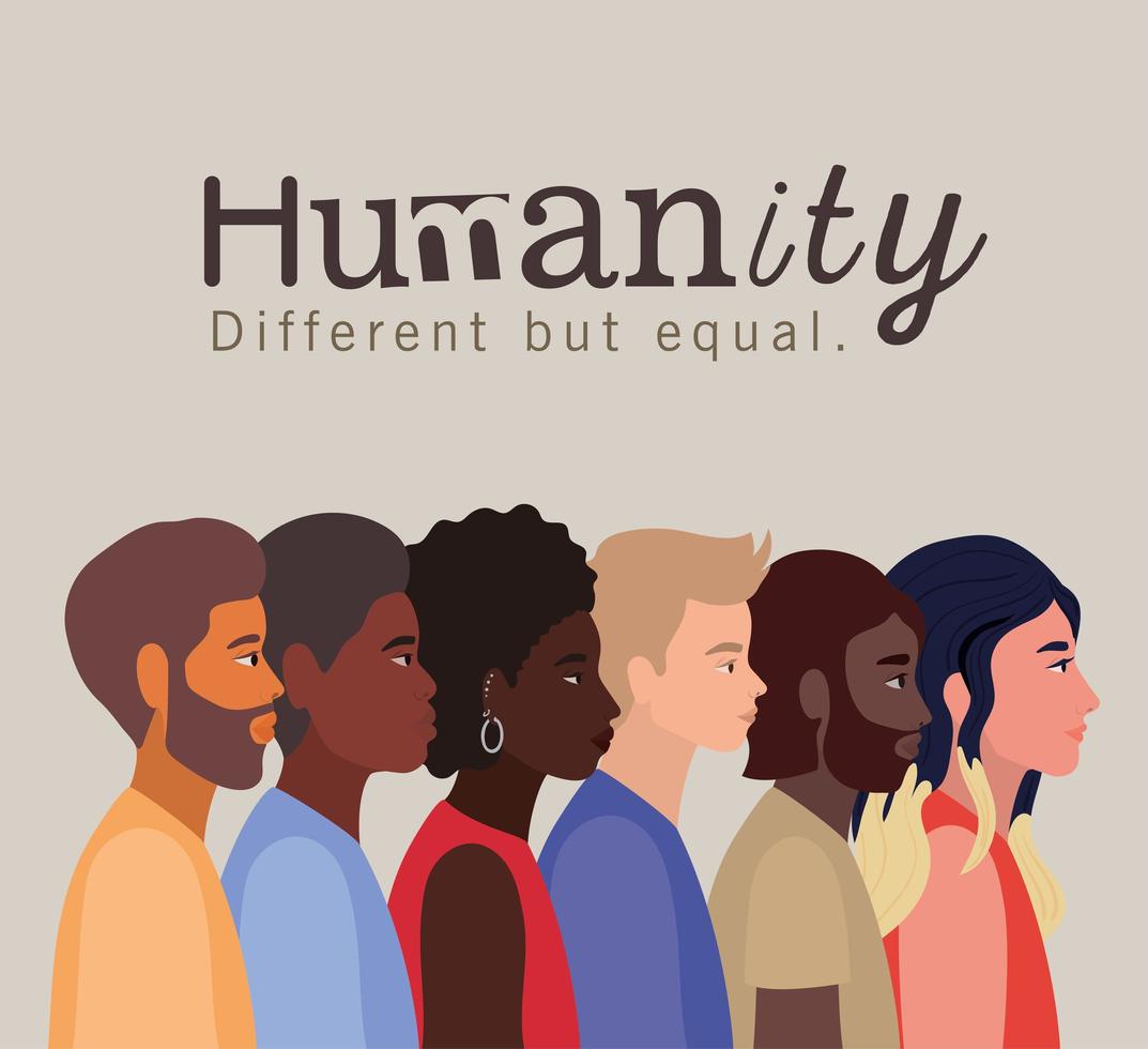 mänsklighet koncept med interracial människor vektor