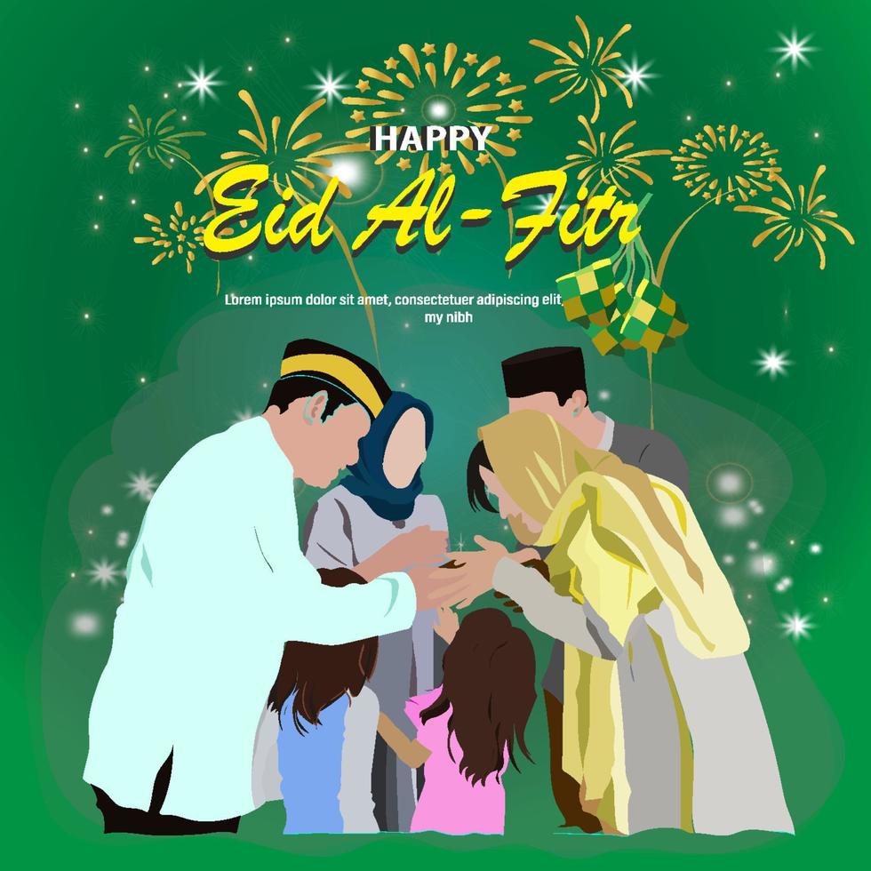 glücklich eid al-fitr ist Ein weiterer Sprache zum glücklich eid Mubarak im Indonesien. Muslim Familie Segen eid al-fitr zu Großeltern und andere verlängert Familie vektor