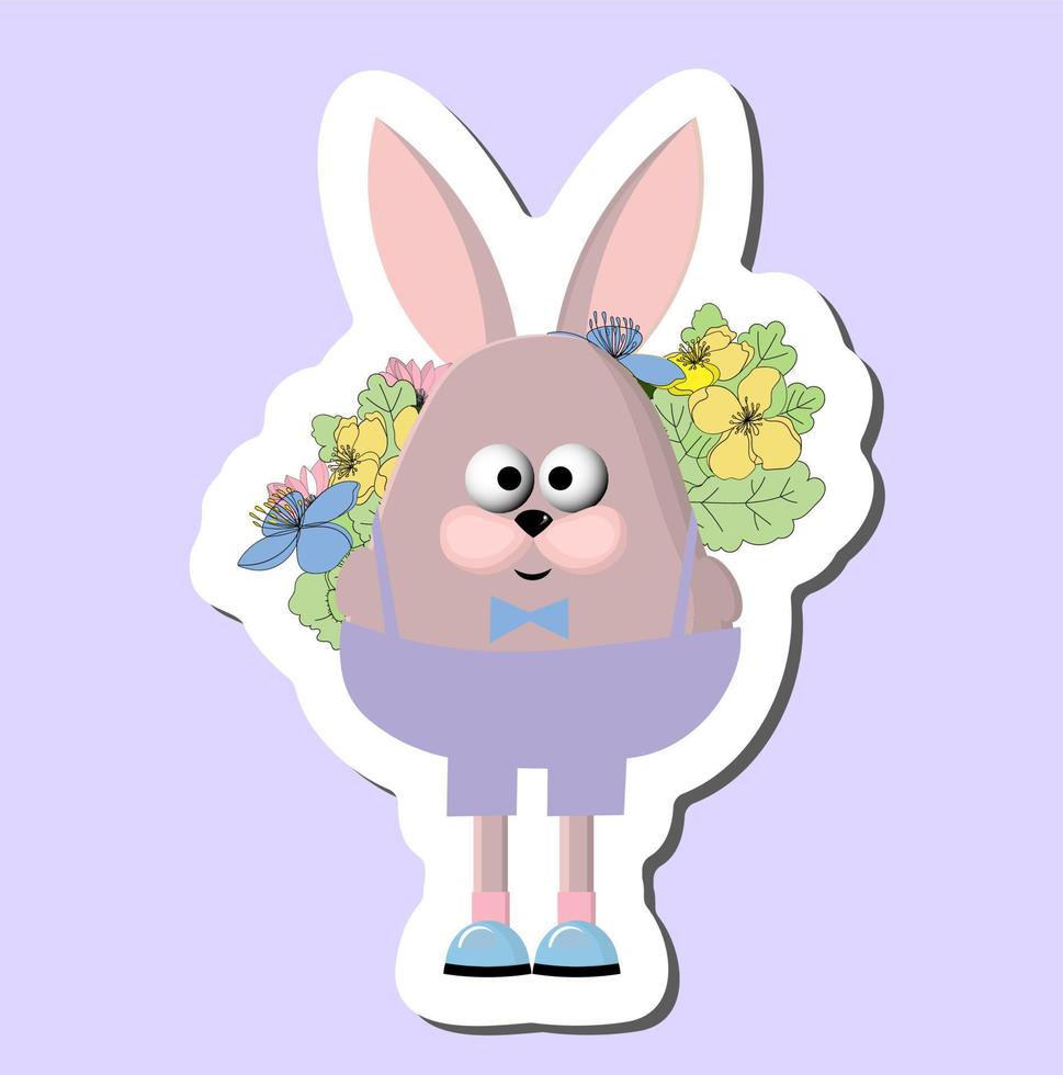glad rolig kanin med blommor. vår humör kanin. vår klistermärke vektor